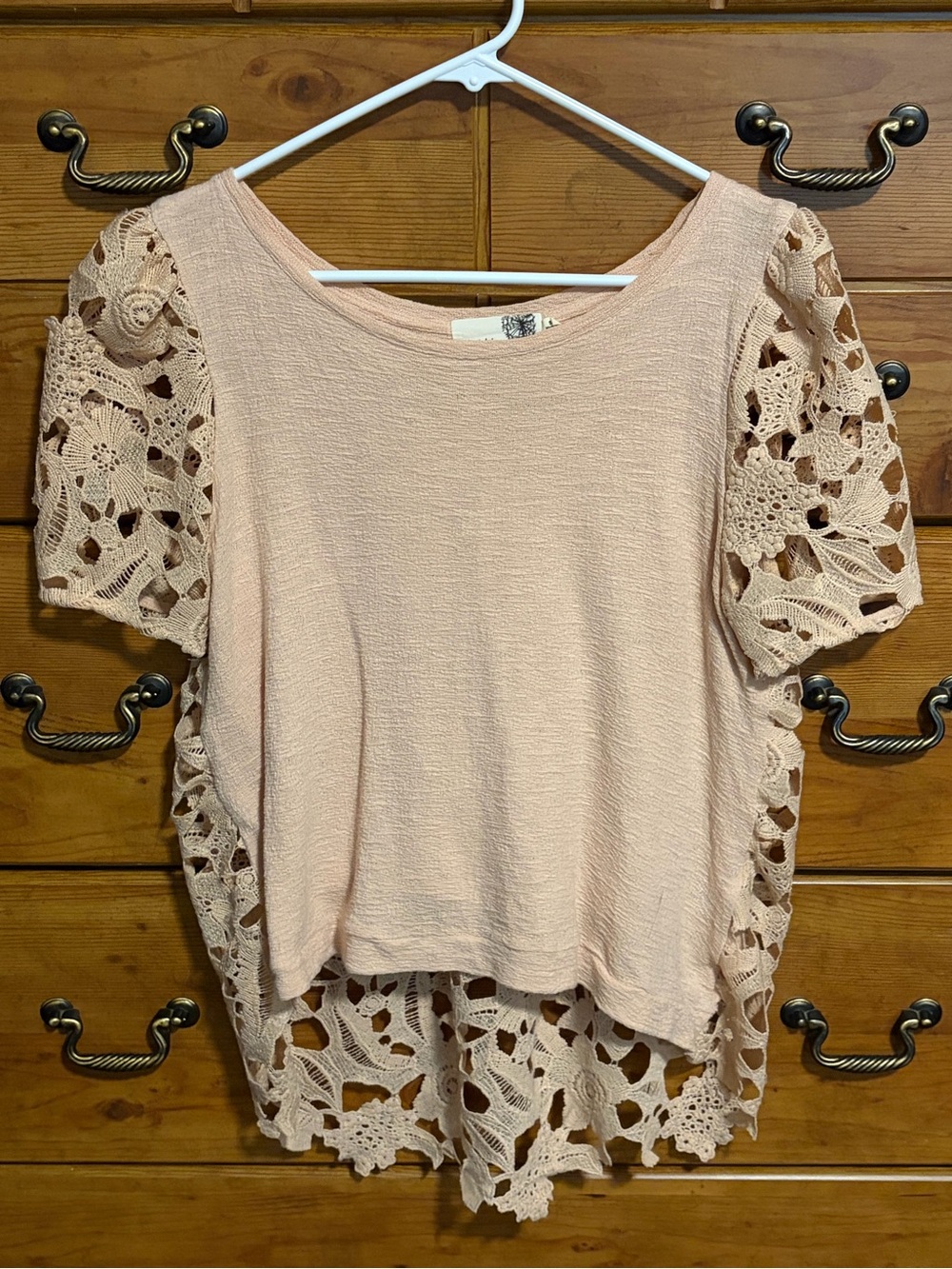 everleigh Blush Pink Crochet-Back Short Sleeve Top